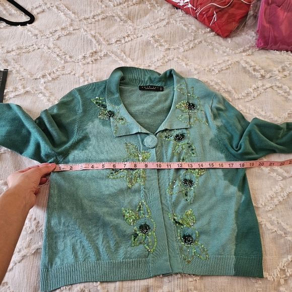 Twinset Milano Teal Beaded Cardigan Size Small - Picture 8 of 8